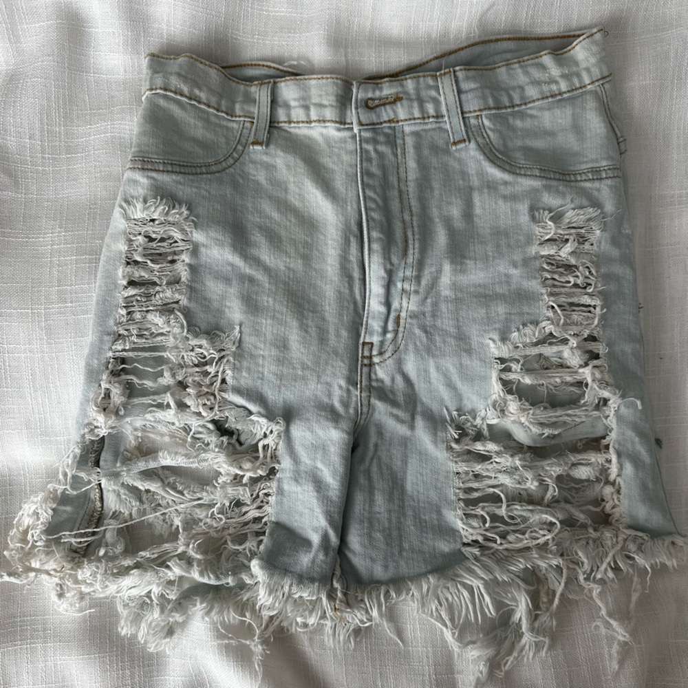 Fashion Nova Light Blue Distressed Denim Shorts